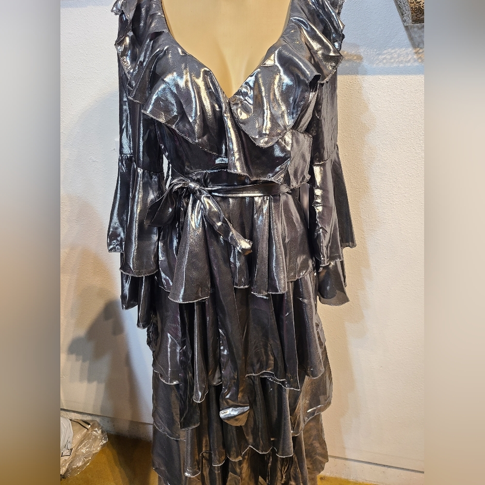 silver metallic maxi dress